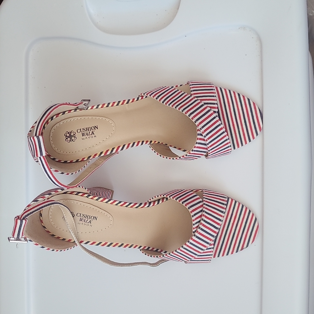 red white and blue stripped heels size 8
